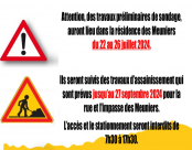 ⚠ Travaux d'assainissement de la résidence des Meuniers du 22/07 au 27/09/2024